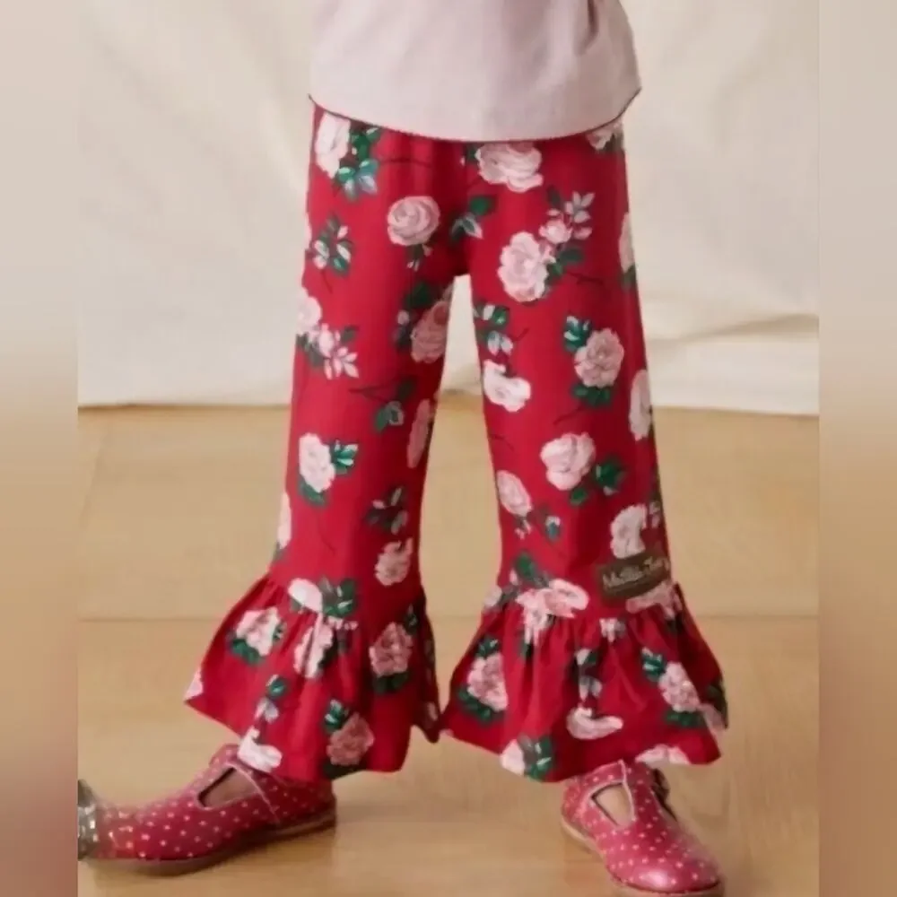 Matilda Jane Floral Kids Rose Bud Ruffle  Bottoms - Pink & Green Sz.S(4) #1865